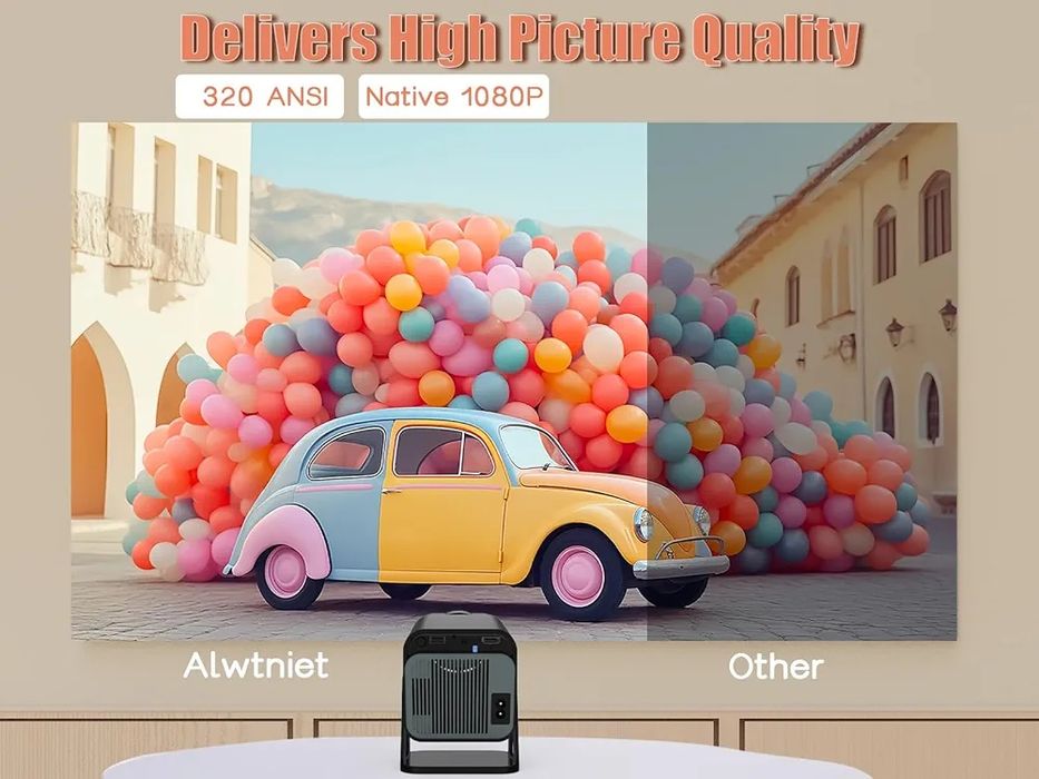 Alwtniet Inteligentny Projektor Licencja-Netflix HY320 NTV Android 13