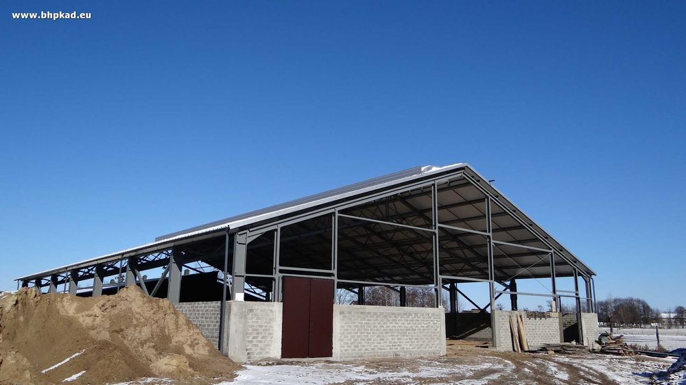 Konstrukcja stalowa. Obora. 28x44x4,5m. Producent. BHP KAD. Bartoszyce