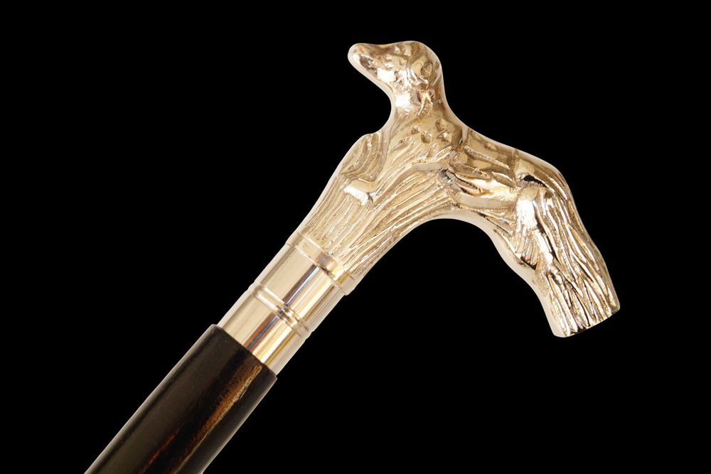 Dekoracyjna laska spacerowa drewniana niklowana PIES piesek