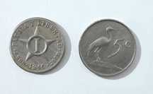 Moedas antigas: Cuba - 1 centavo 1946 / África do Sul- 5 cêntimos 1965