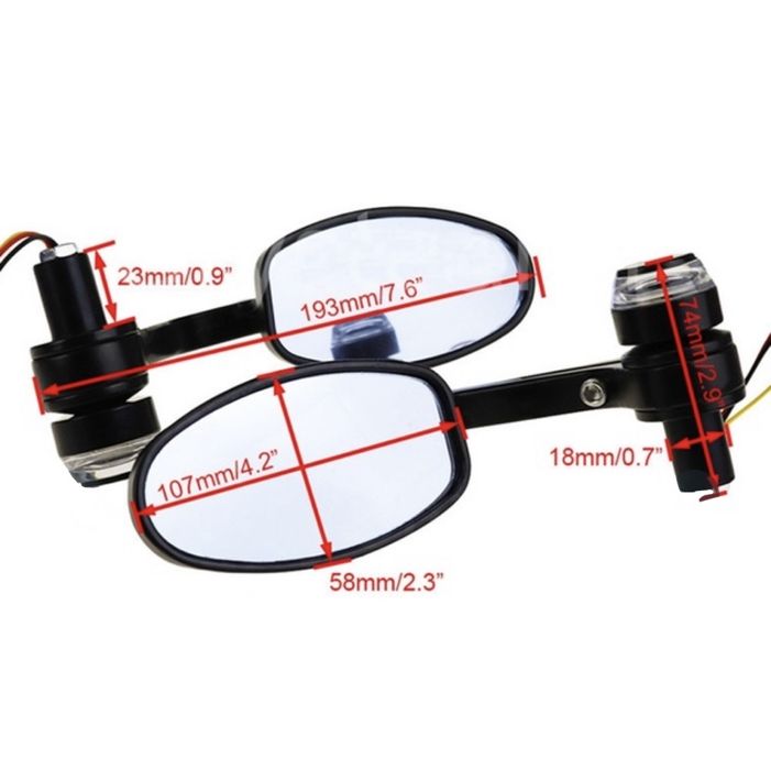 Espelhos ovais em alumínio com piscas LED de guiador