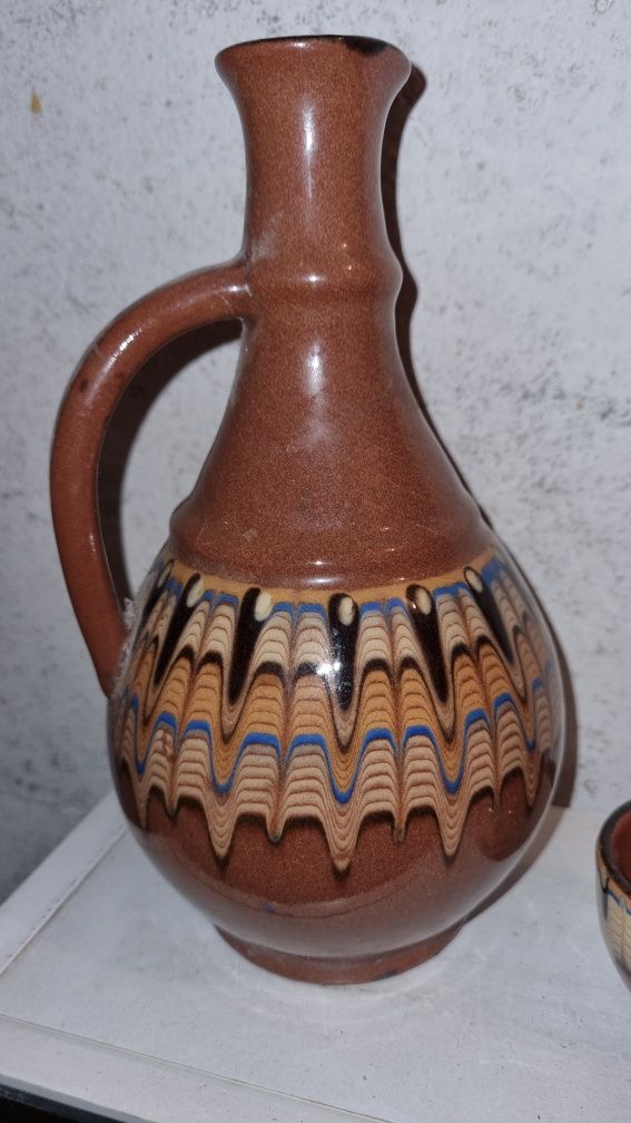 Ceramika bułgarska dzban karafka czarki pawie oko trojan vintage PRL
