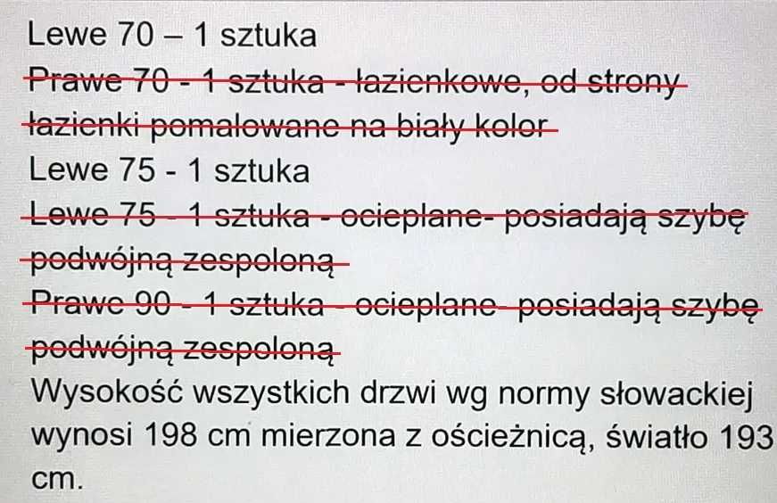 Drzwi drewniane oszklone z ościeżnicą i klamką LEWE 75 i 70 - 2 sztuki