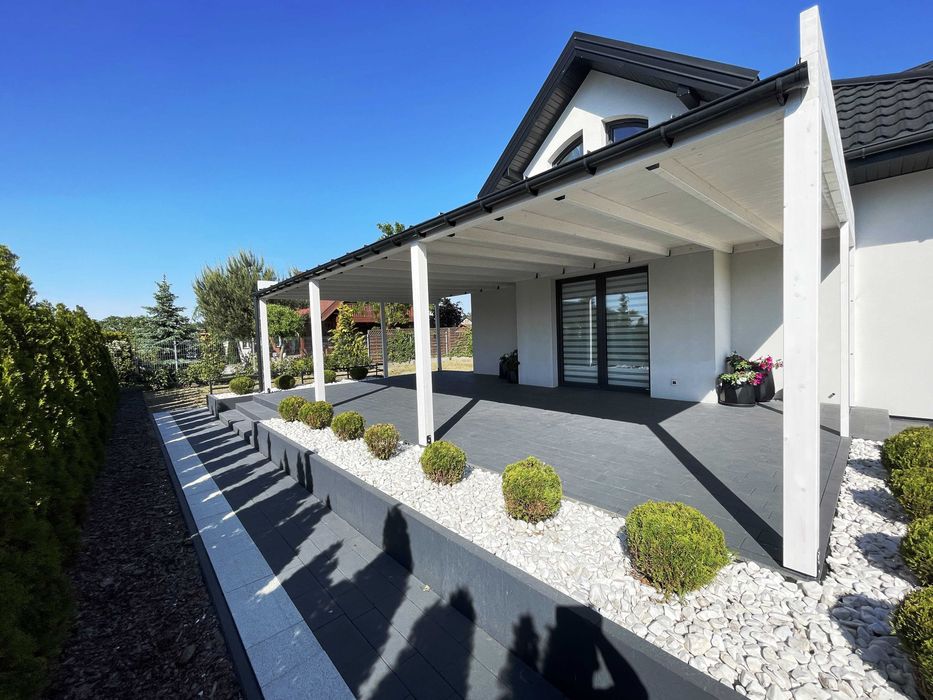 Zadaszenie tarasu, pergola, drewno BSH, shutters, altana, poliwęglan