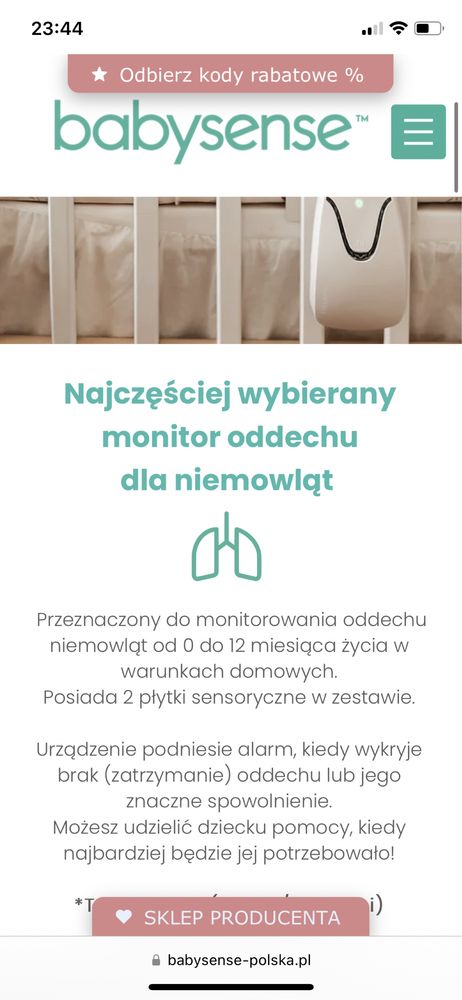 Monitor oddechu dla niemowląt Babysense 7 nowy