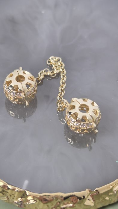 Nowy złoty łańcuszek zabezpieczający typu Pandora białe cyrkonie 585