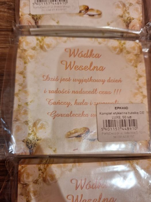 Etykiety/naklejki Wódka Weselna  na dwie strony butelki