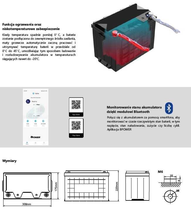 Akumulator litowy LiFePO4 12,8V 120Ah Bluetooth z matą grzewczą BPower