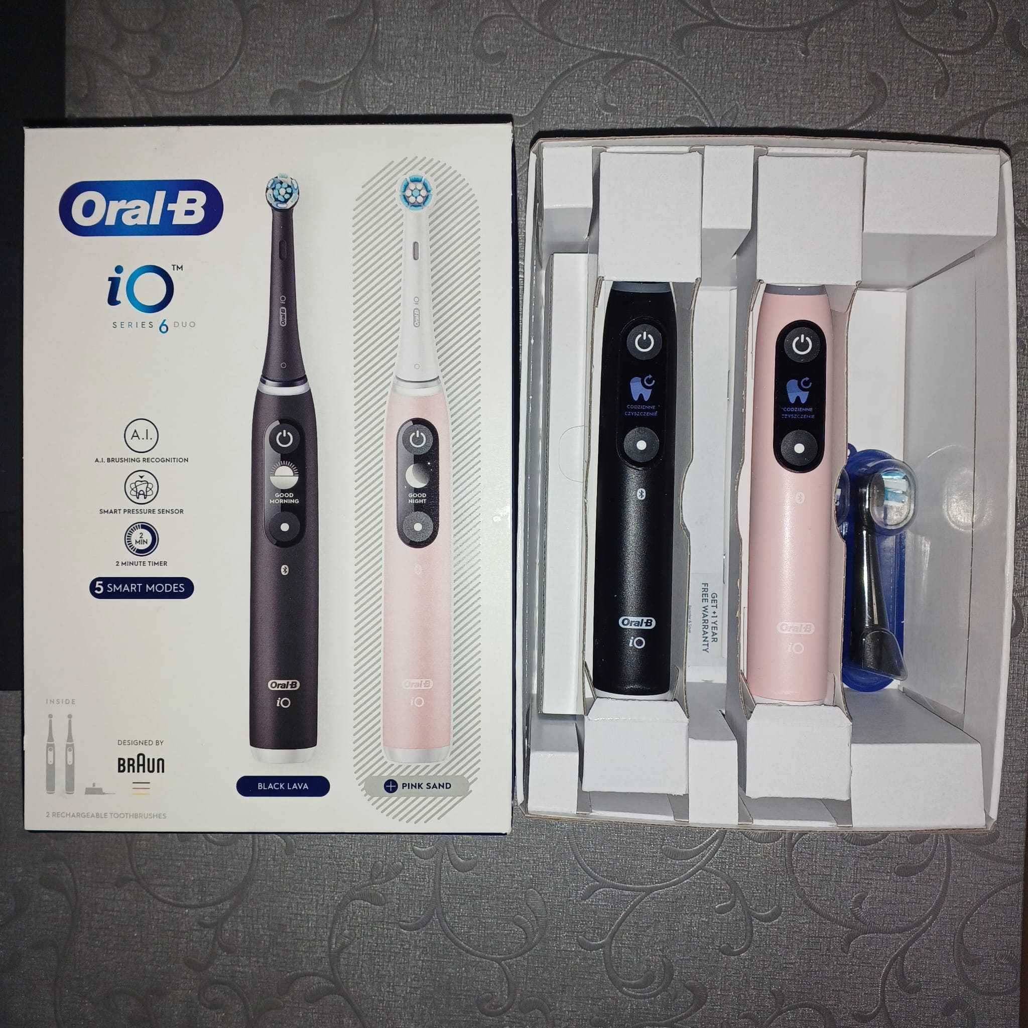 Oral-B iO 6 DUO Szczoteczka do Zębów, Czarny/Różowy