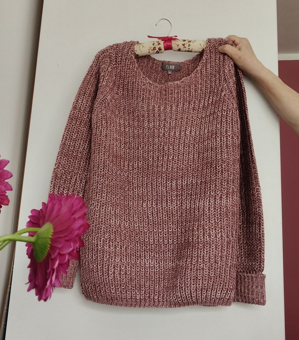 Fluid różowy melanżowy sweter 38 M nowy luźny też na L XL szeroki
