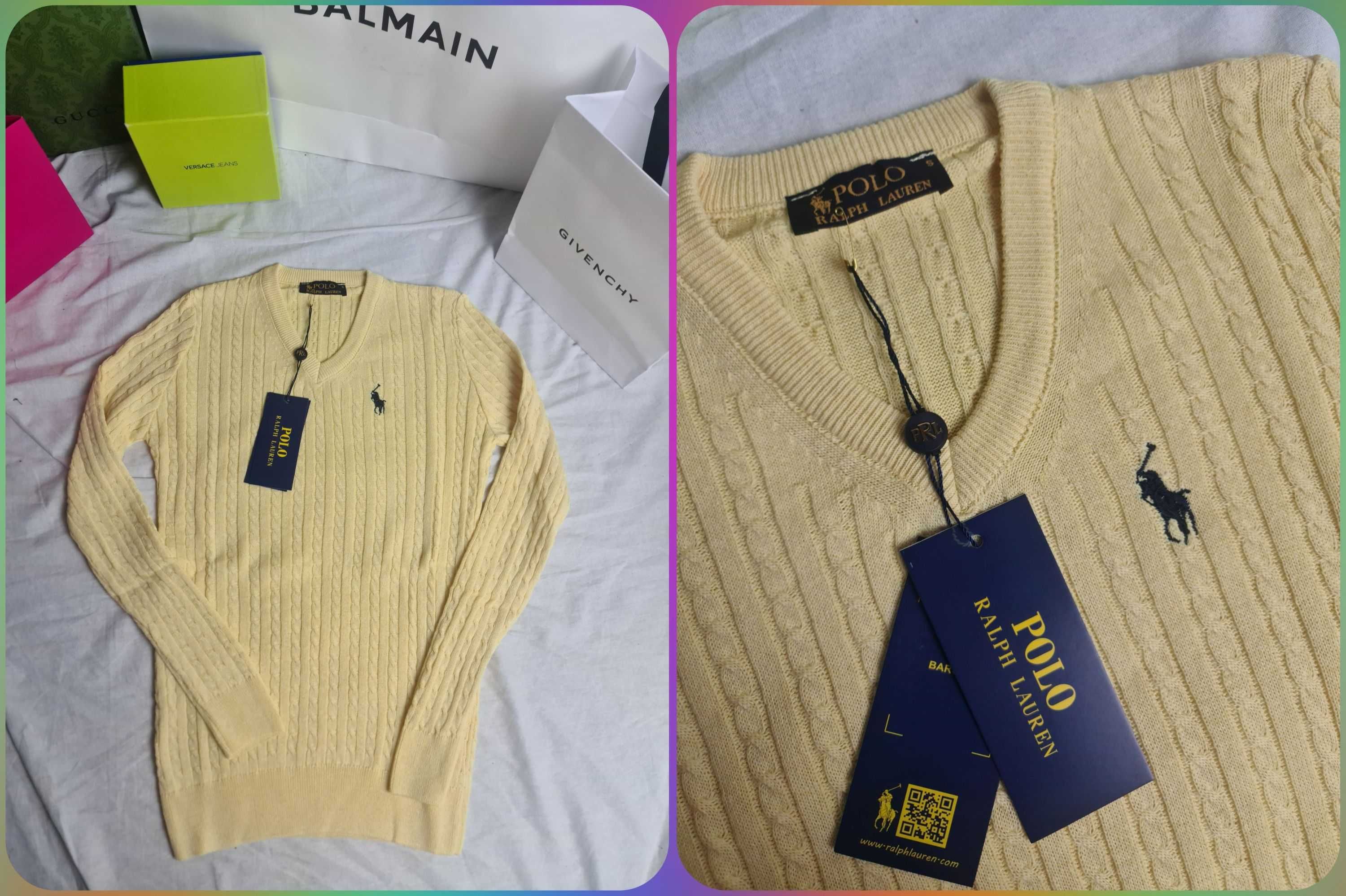 Sweter damski w serek ralph lauren kolory hit