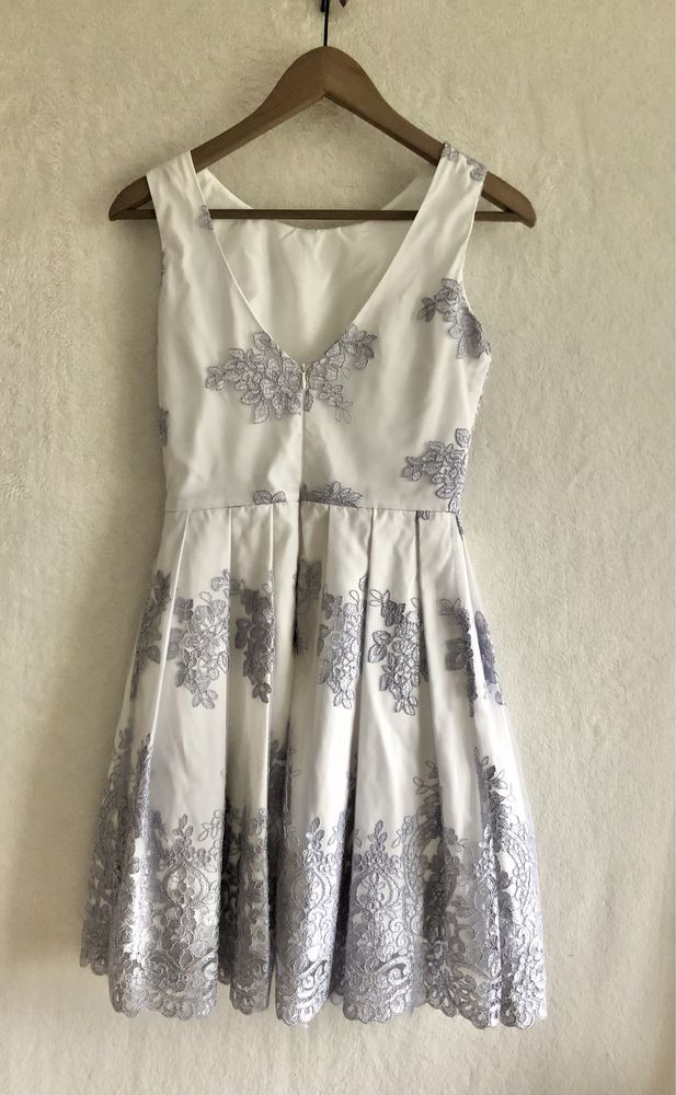 Sukienka koktajlowa biała koronka tiul XS 34