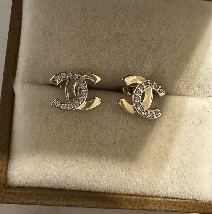 Kolczyki zlote Chanel zloto 585 krysztalki nowe