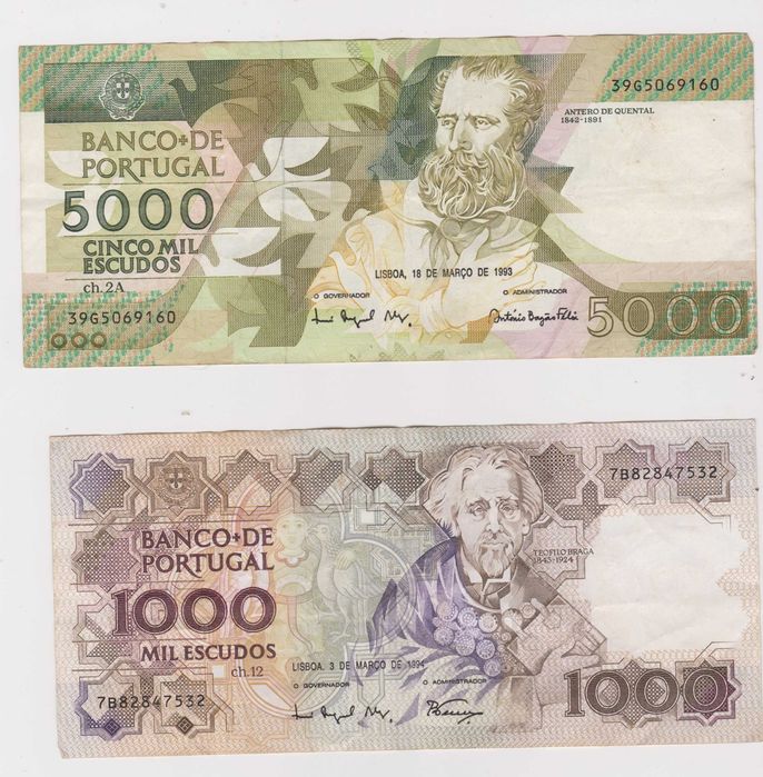 NOTAS de mil e 5  mil escudos...século XX