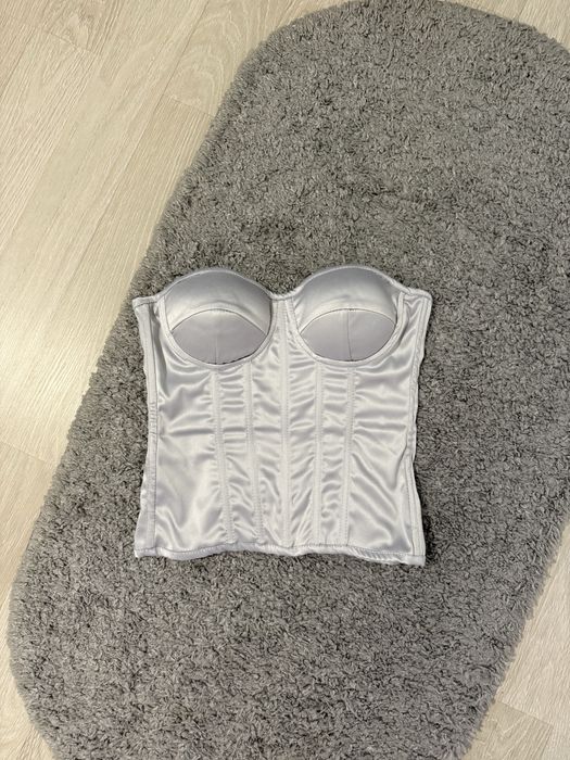 Корсет атласний сірий із завязками на спині