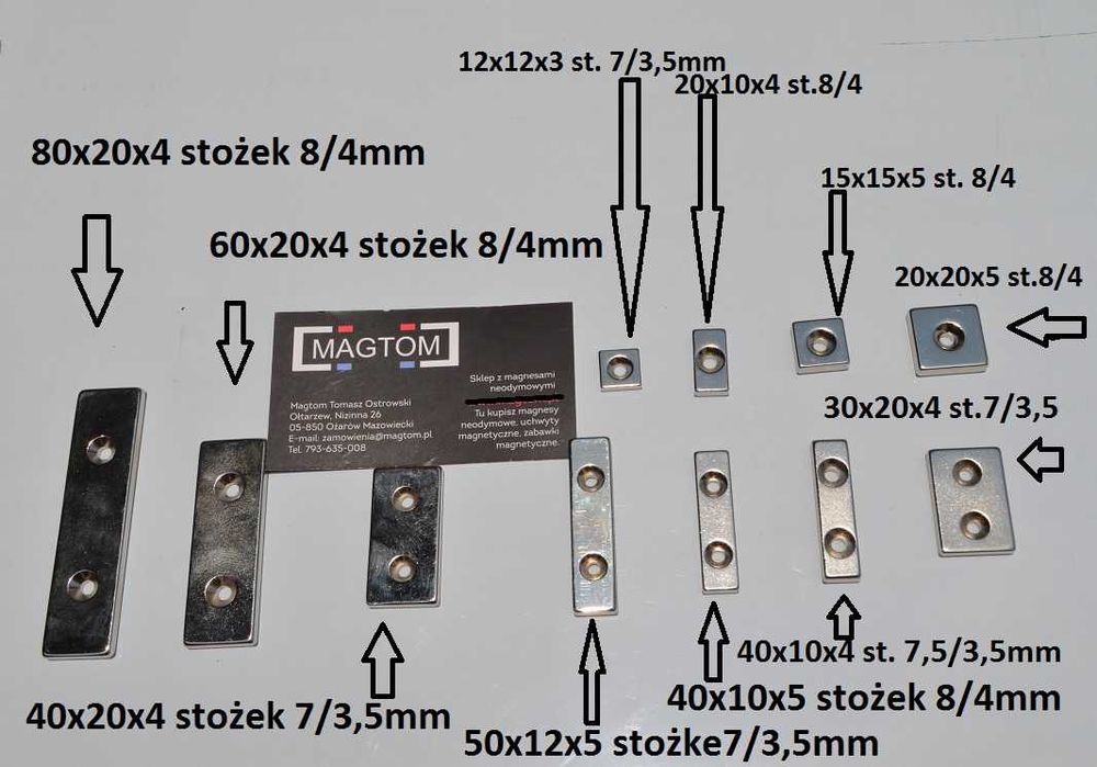 Magnes neodymowy płytkowy z otworami do przykręcenia na śrubkę wkręt