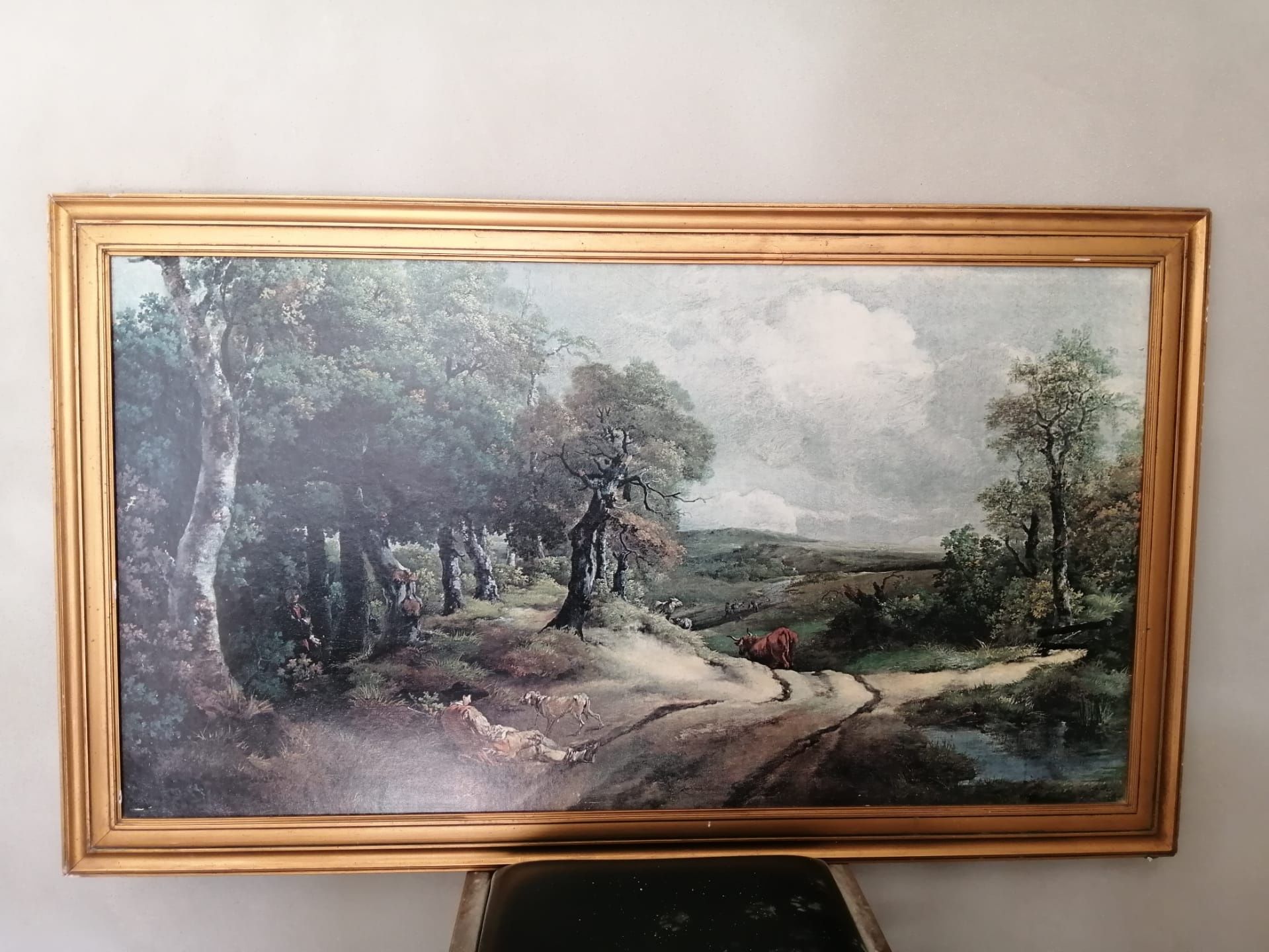 Grande quadro com pintura campestre antigo