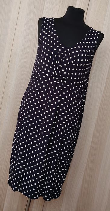 H&M Mama granatowa sukienka damska midi kremowe groszki wiskoza L