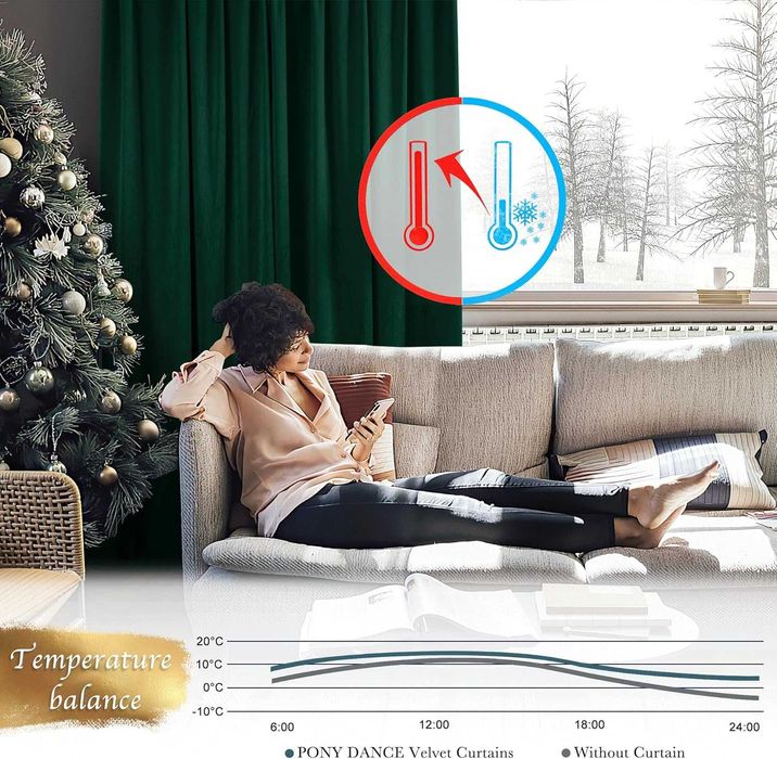 PONY DANCE Zasłony do salonu, ciemnozielone zestaw 2 sztuk 240x132 cm