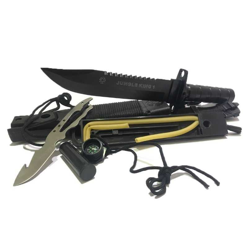 Duży NÓŻ RAMBO + Proca+Piła+Rzutka Survivalowy Bagnet Finka