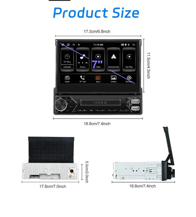 Rádio android 13 1din 7" 2/32GB retrátil GPS WiFi BT Carplay NOVO