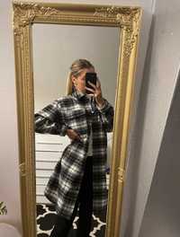 H&M długa kurtka koszulowa oversize w modną kratę