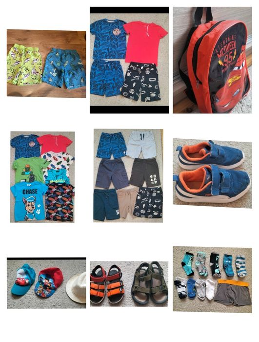 Mega paka dla chłopca 122 koszulki spodenki plecak sandały 29