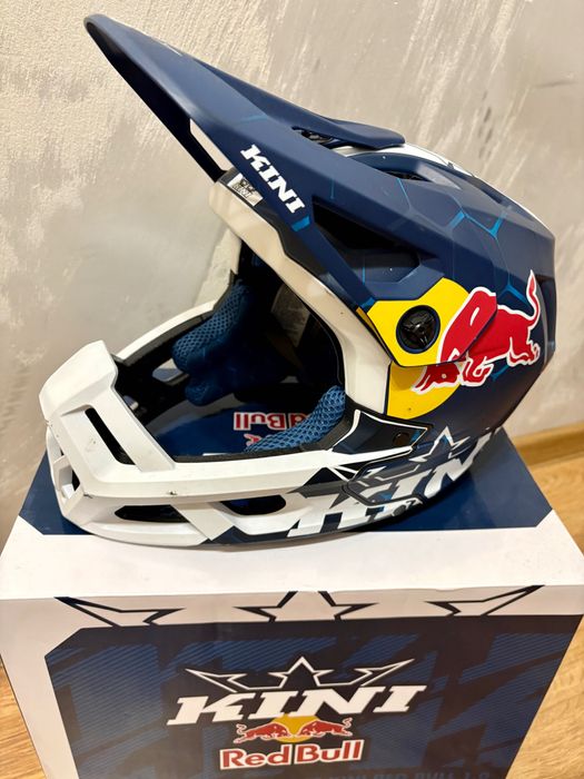 Szczękowy kask na rower MTB Kini Red Bull EC 1.0 niebiesko biały