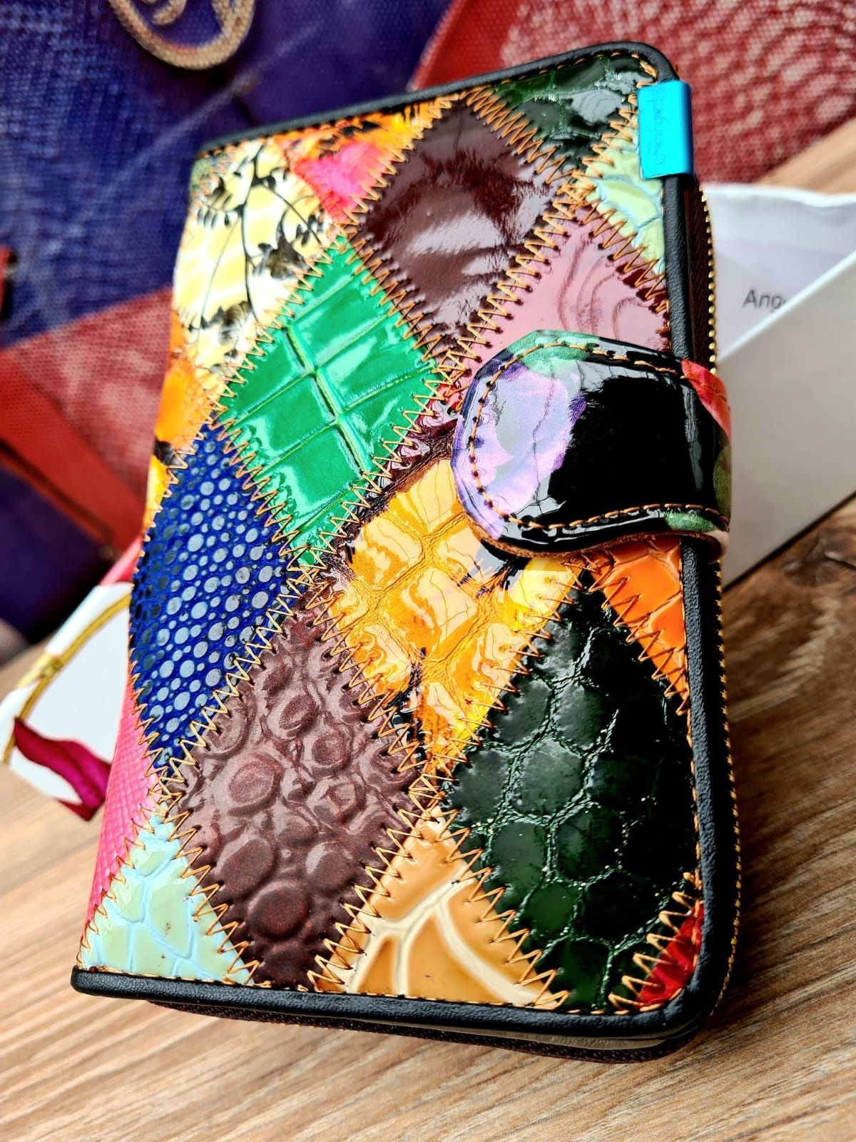 Nowy piękny skórzany portfel damski Patchwork