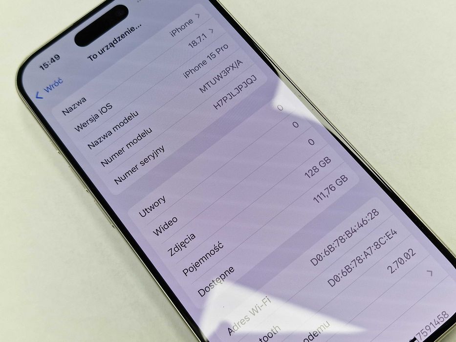Iphone 15 PRO 128GB/ White Titanium/ 90%/ Grade A/ + ładowarka