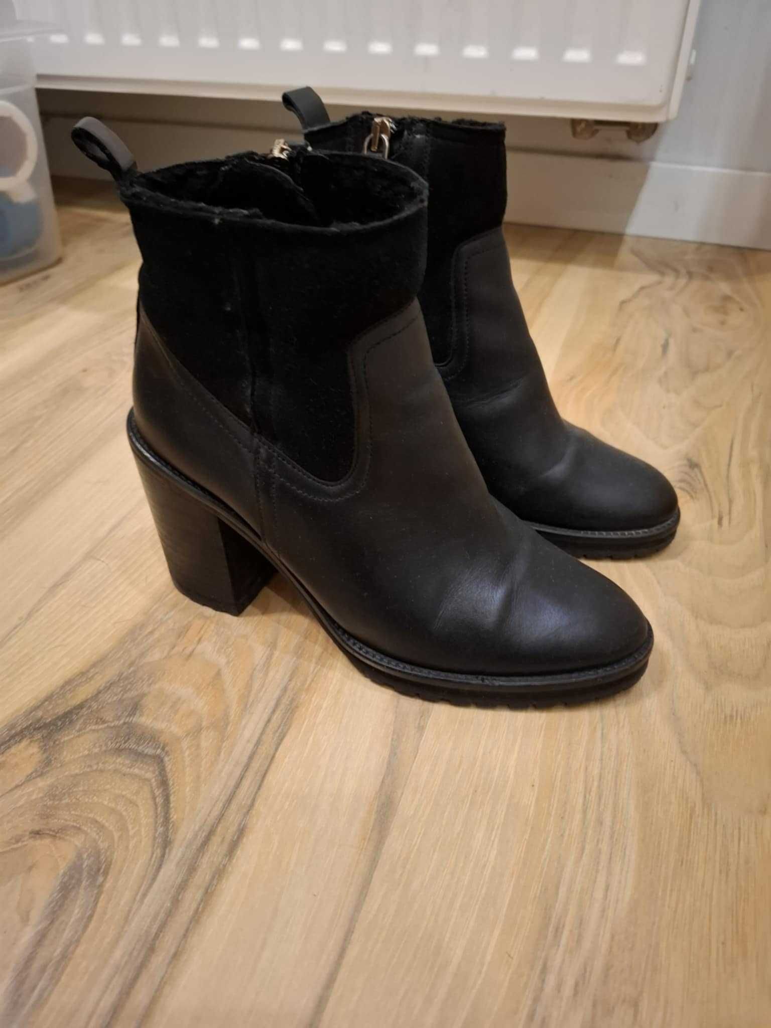 36 Massimo Dutti czarne botki buty na obcasie skórzane ze skóry skóra