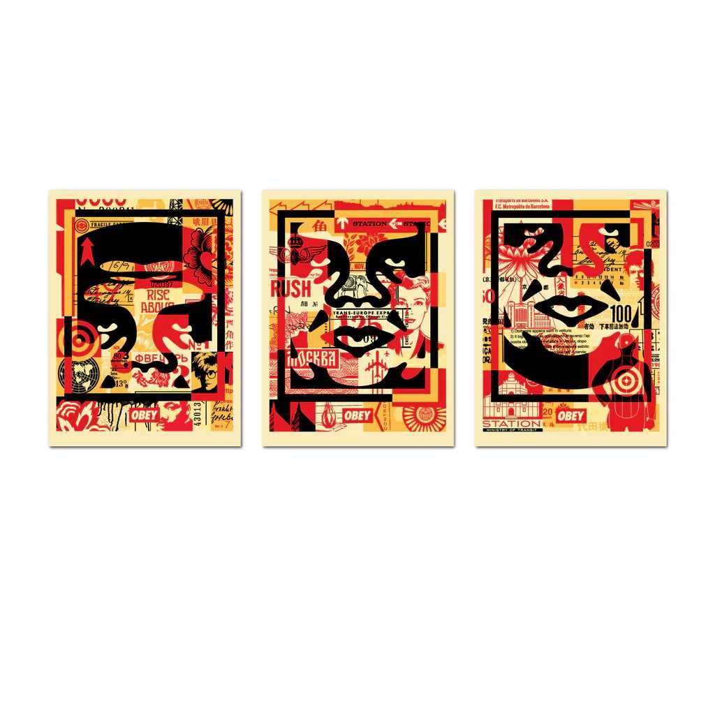 Obey Giant - Shepard Fairey | 3-FACE COLLAGE | Litografia Assinada