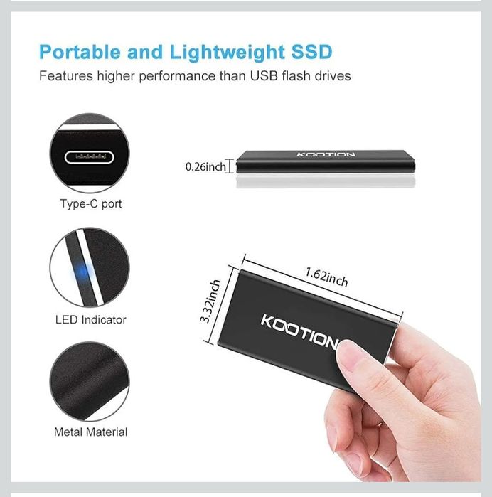 KOOTION Zewnętrzny przenośny dysk SSD 250 GB USB 3.1 typu C