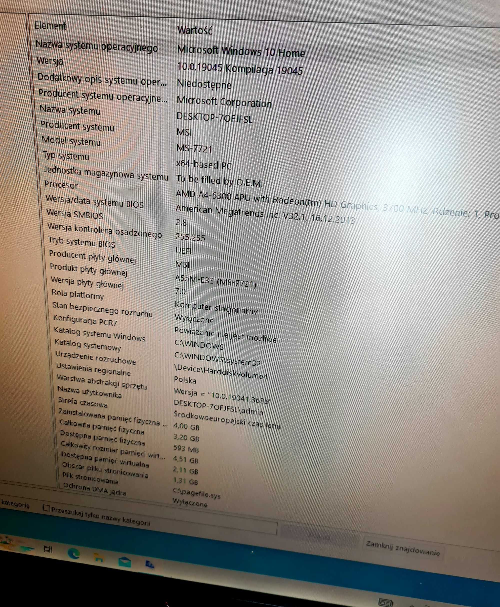 Komputer stacjonarny Win10 Home SSD