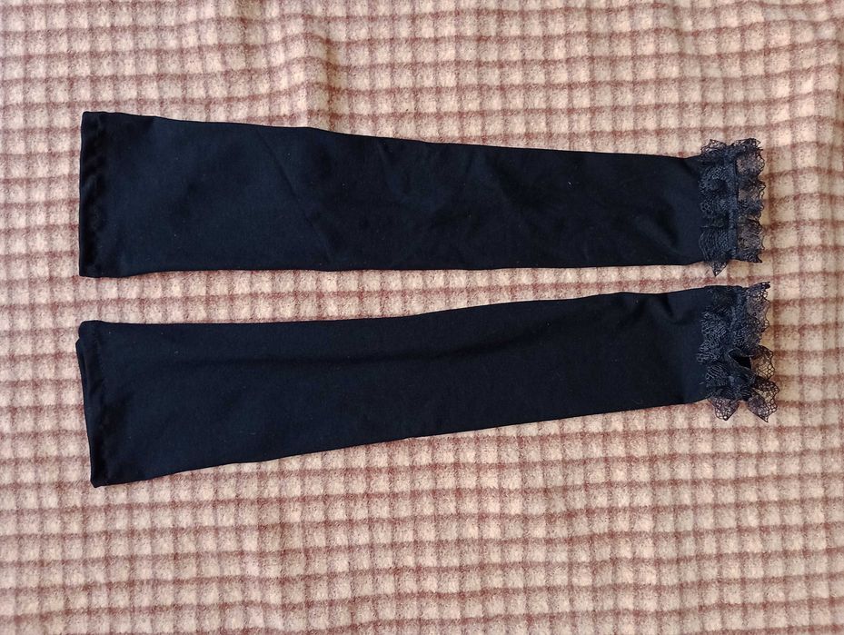 Nowe  bawełniane długie czarne mitenki, ocieplacze na ręce z koronka