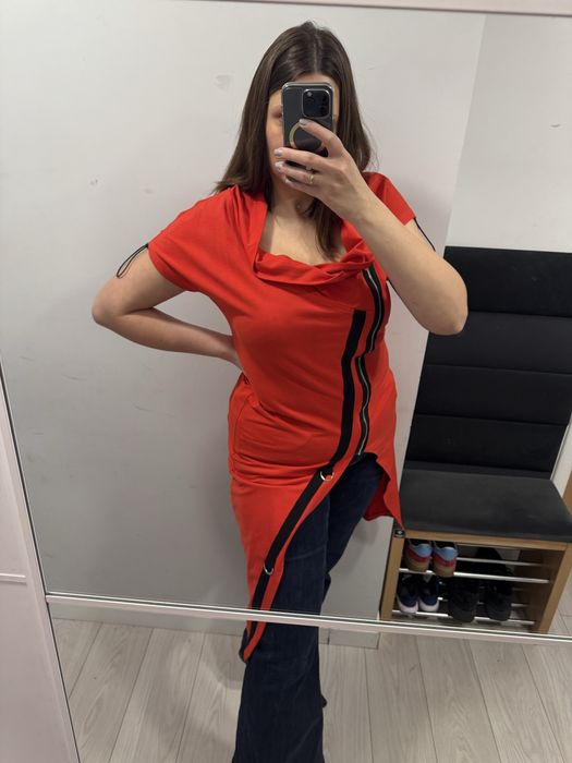 Nietypowa narzutka tunika bluzka czerwona asymetryczna  Bluza Laleli