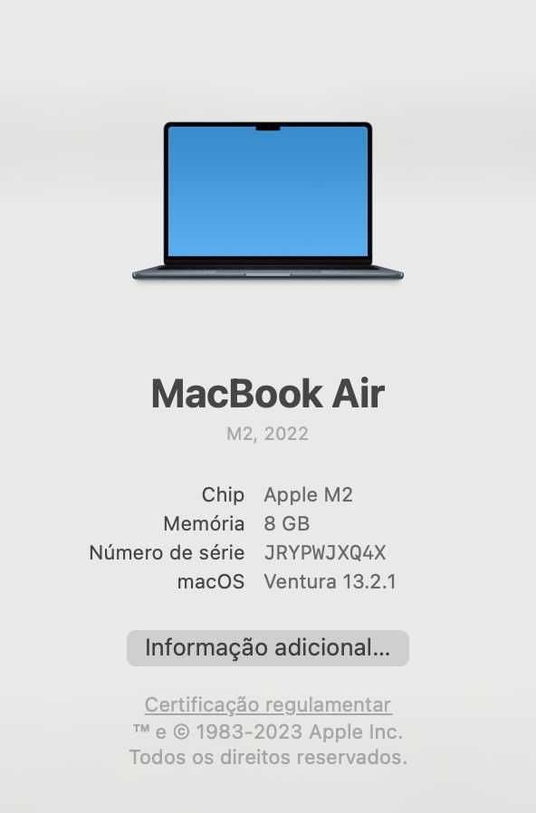 MacBook Air M2 de 2022 (como novo)