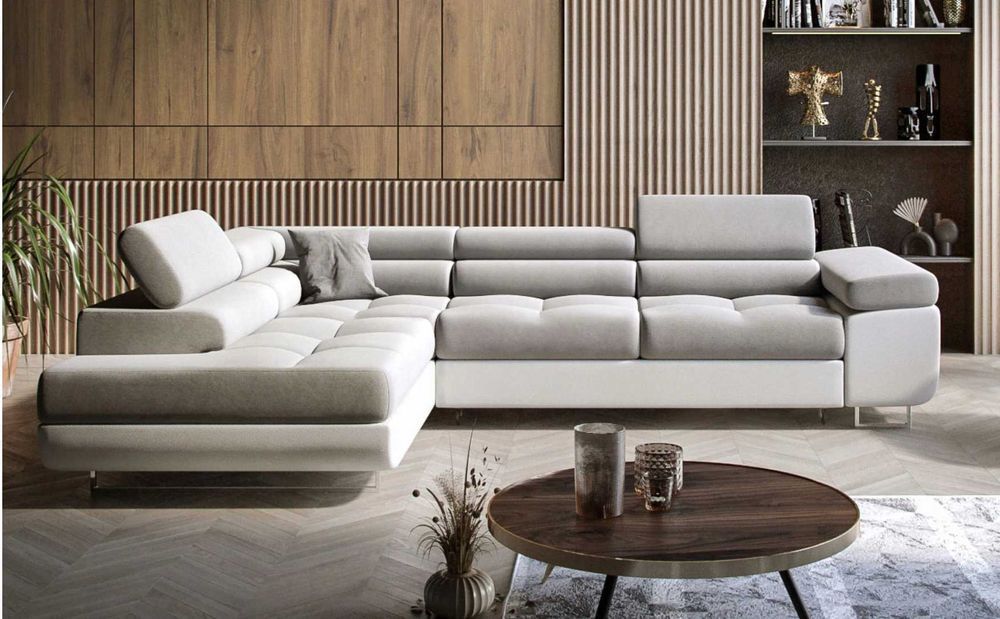 Rozkładany Narożnik MALMO L duża kanapa sofa REGULOWANE ZAGŁÓWKI łóżko