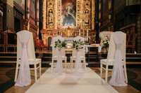 dekoracje, kościół, biały dywan, świeczniki, hymn o miłości ślub