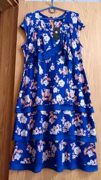 Шикарное синьковое платье в цветочный принт с трёхярусной юбкой