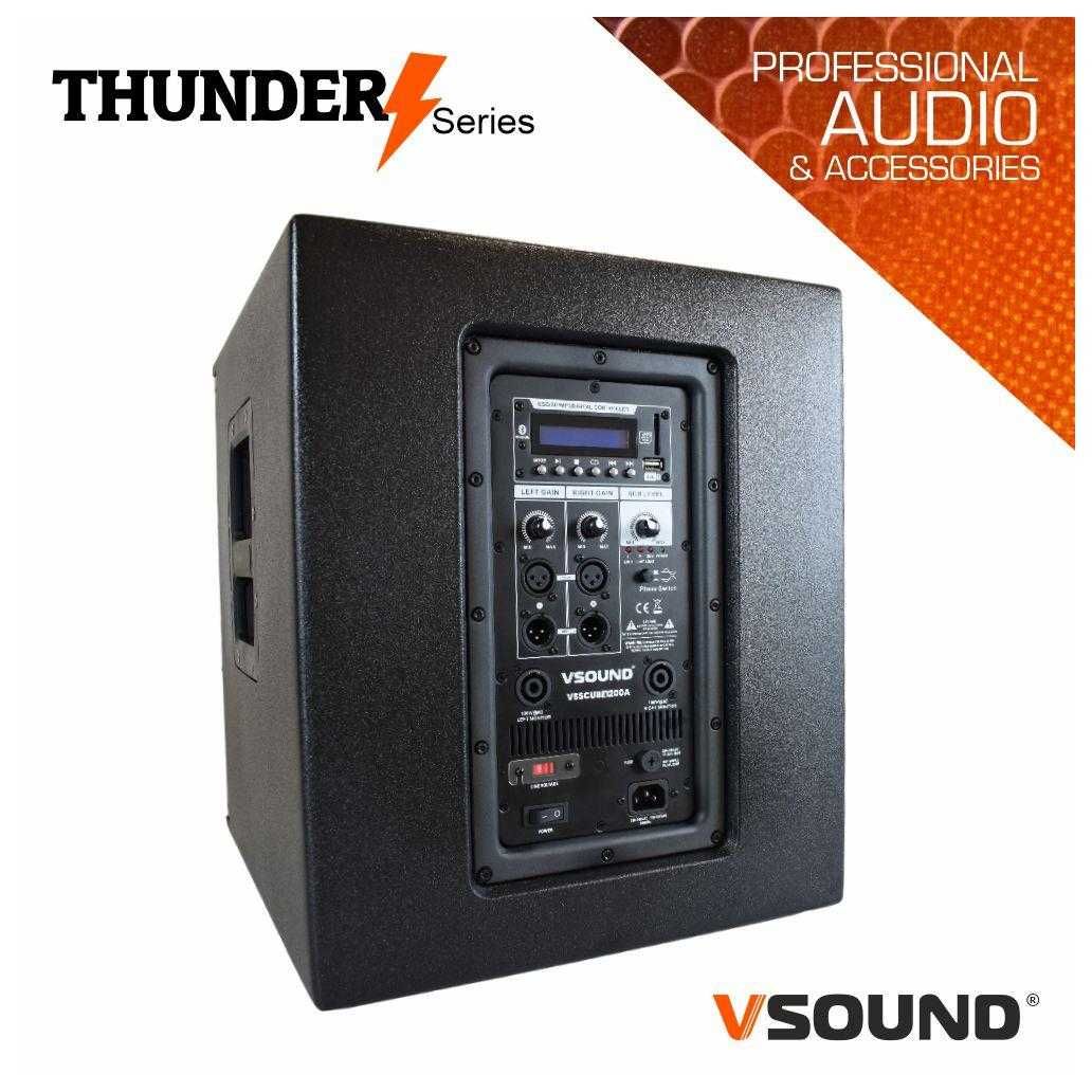 Sistema de Som Bi-Amplificado 12" USB/SD/BT 1200W VSOUND Thunder PRO