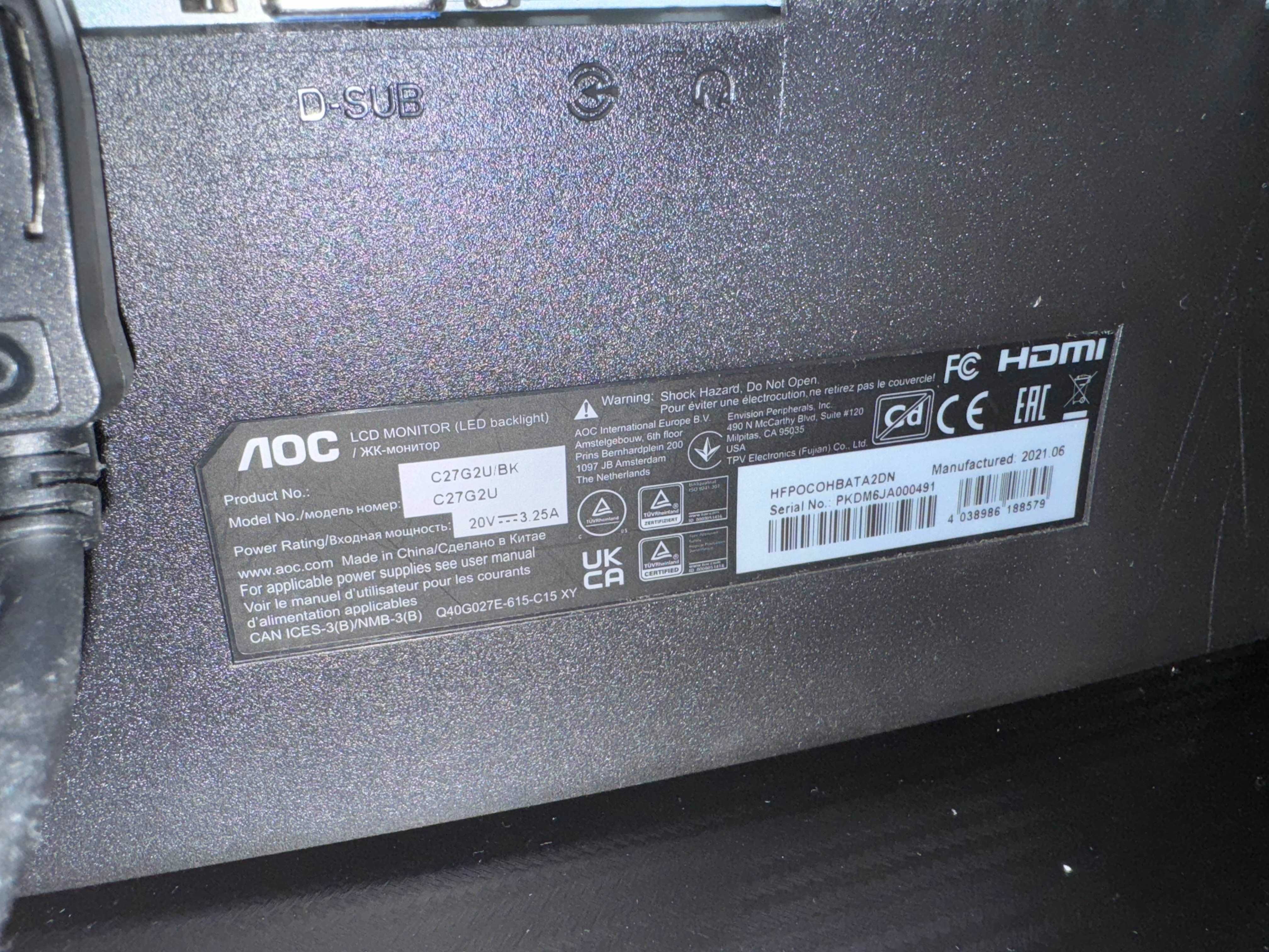 Monitor aoc 165hz curvo 27 polegadas 1ms