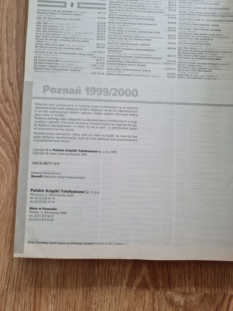 polskie ksiazki telefoniczne zolta pkt Poznan 1999/2000 Stan idealny