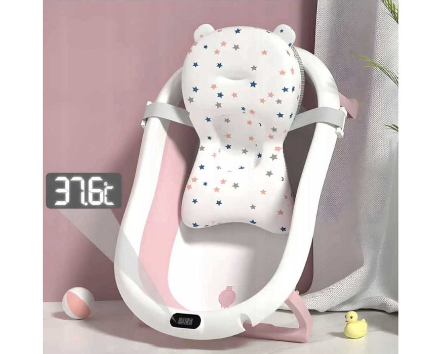 Wanienka Dla Dzieci Niemowląt Składana z Termometrem LCD i Poduszką