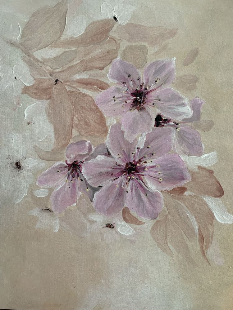 Obraz kwiaty recznie malowany pastelowe beze roze 40x50 akryl