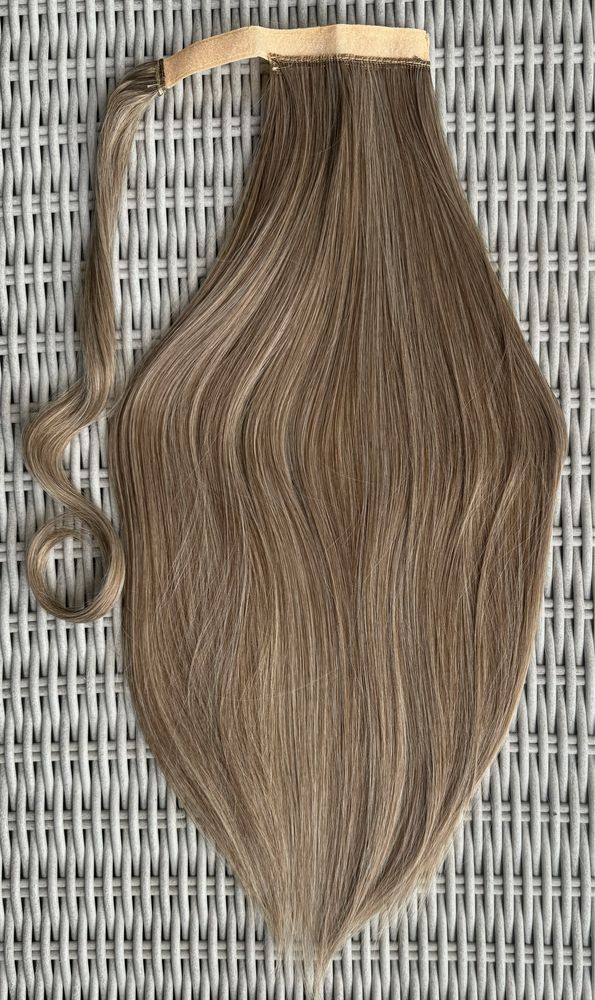 Premium Ultra ciemny naturalny blond, włosy doczepiane, kucyk, treska