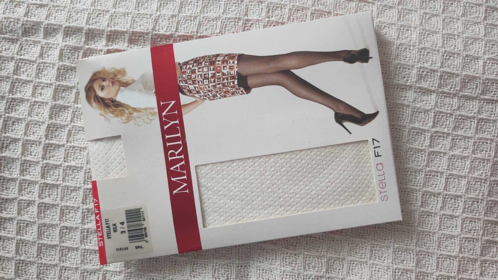 Nowe rajstopy kabaretki kremowe écru białe rozm. 3/4 Marilyn żakardowe