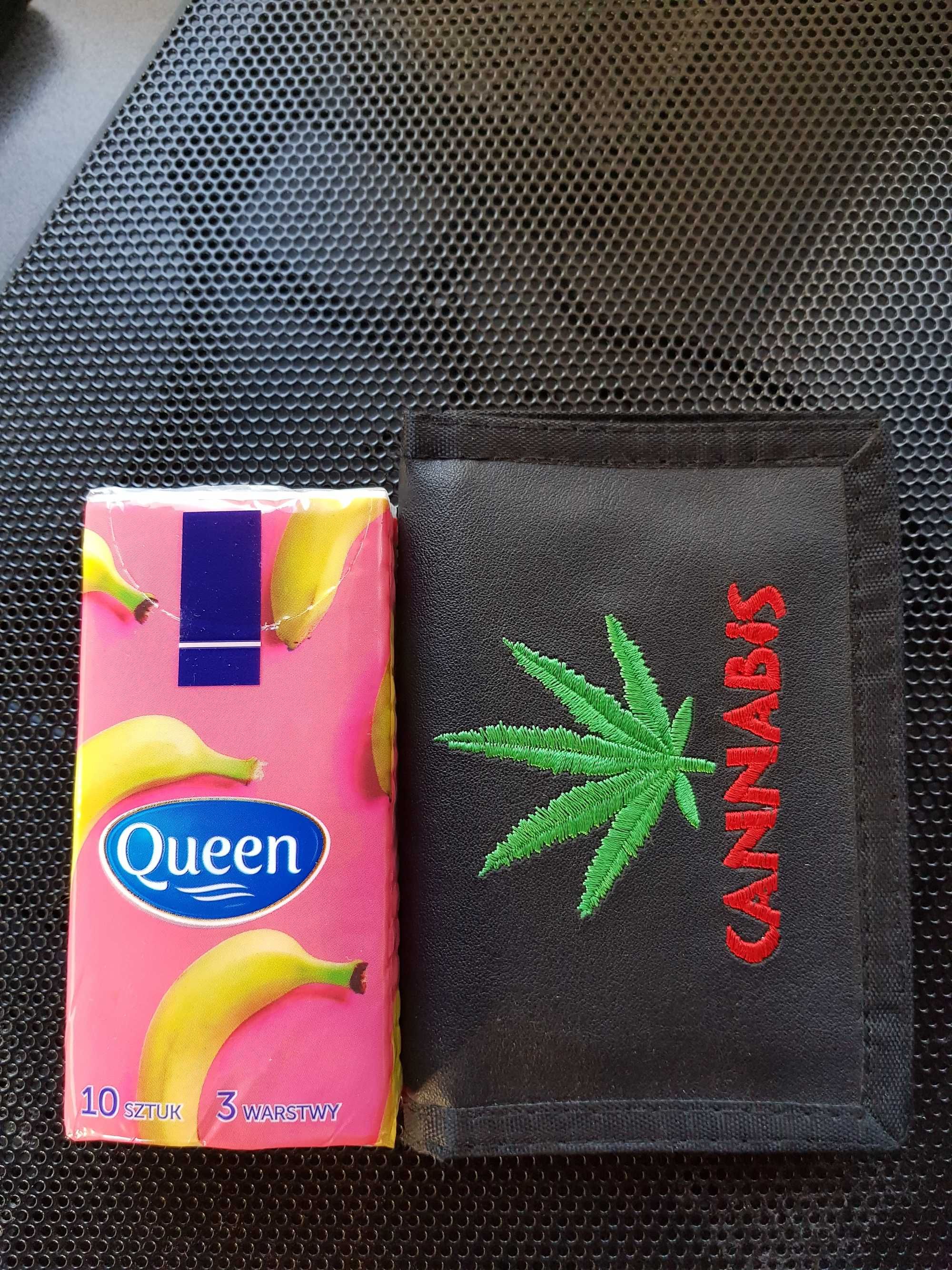 portfel nowy  czarny materiałowy marihuana zioło trawa