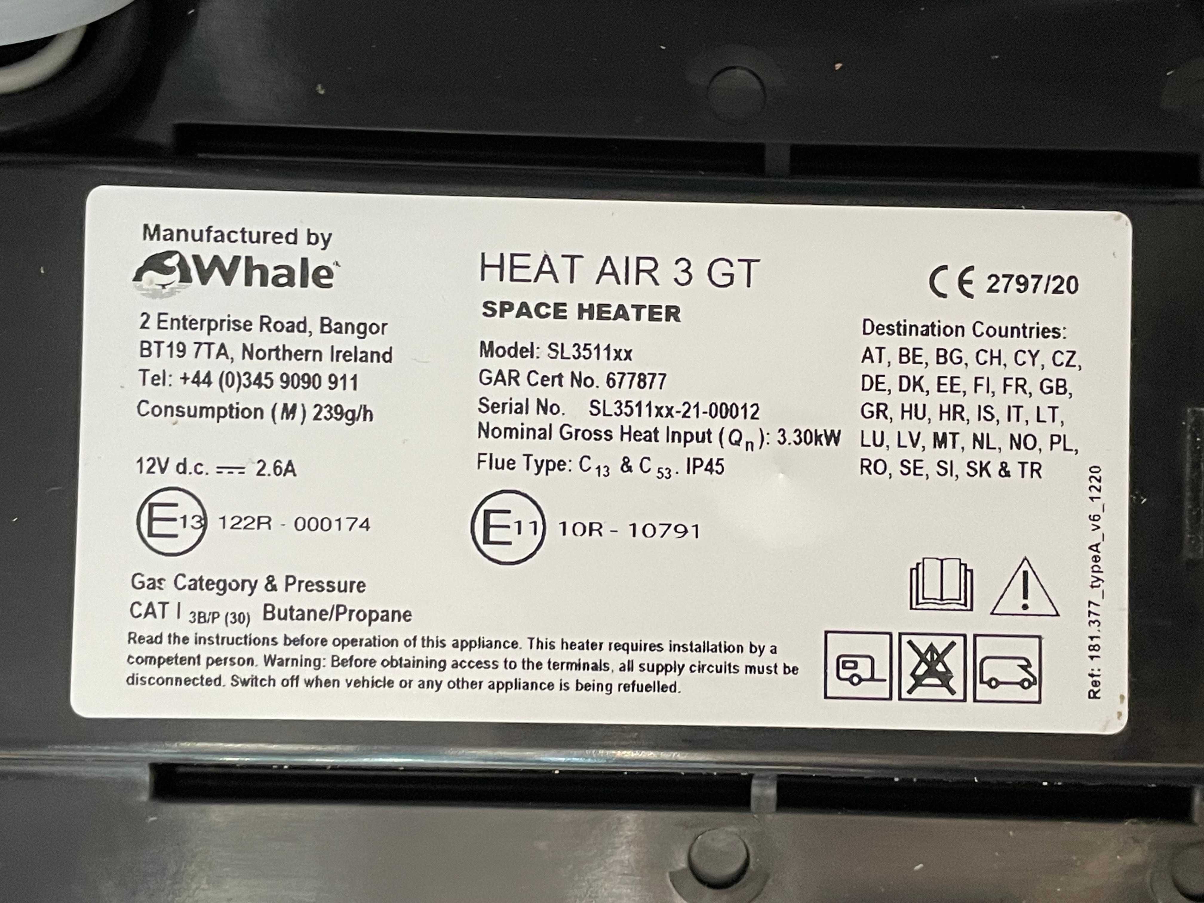 Ogrzewanie postojowe do kamperów na gaz Whale Heat Air 3kW
