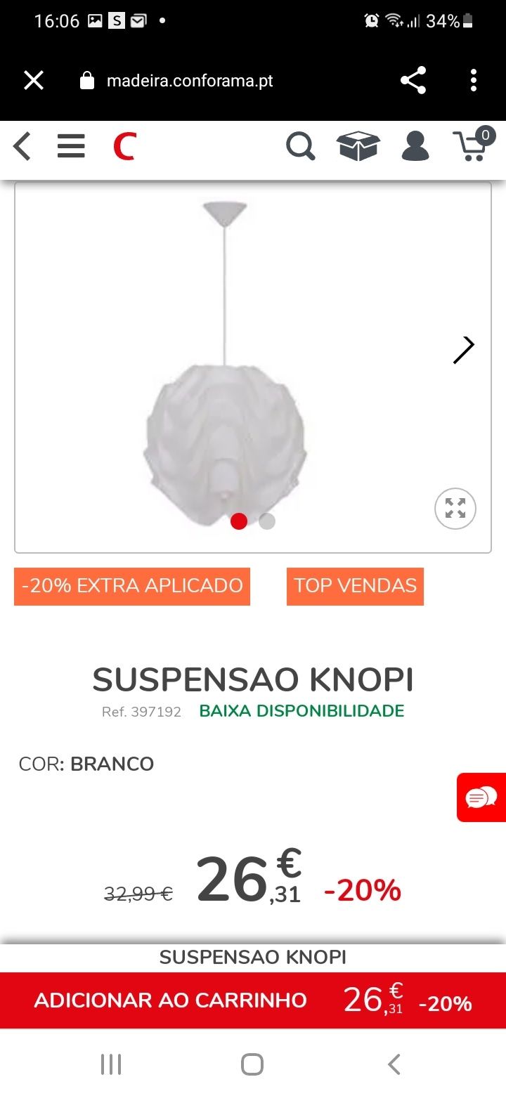 Candeeiro de teto suspenso knopi branco